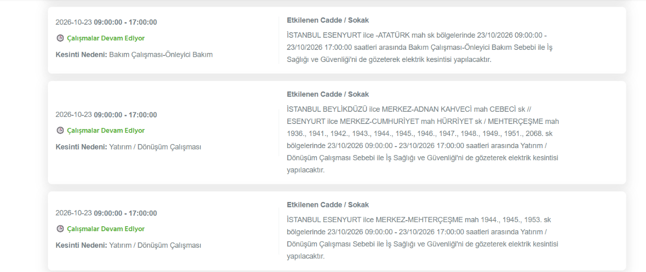 İstanbul elektrik kesintisi 23-24 Ekim! BEDAŞ elektrik kesintisi programı