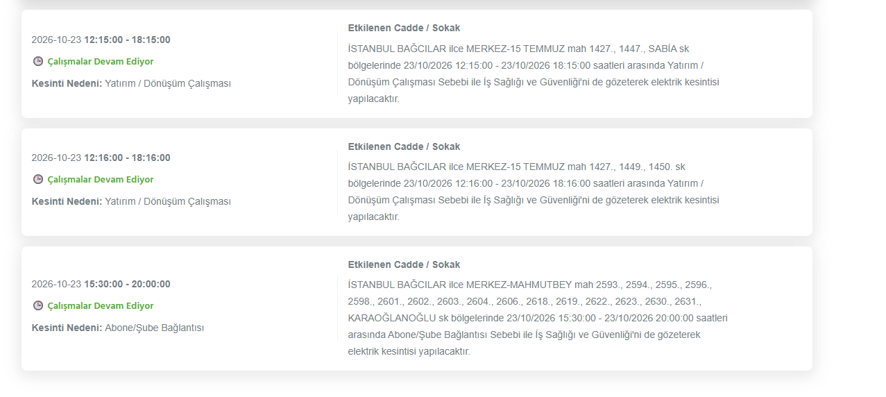 İstanbul elektrik kesintisi 23-24 Ekim! BEDAŞ elektrik kesintisi programı