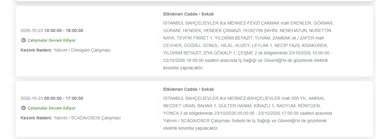 İstanbul elektrik kesintisi 23-24 Ekim! BEDAŞ elektrik kesintisi programı