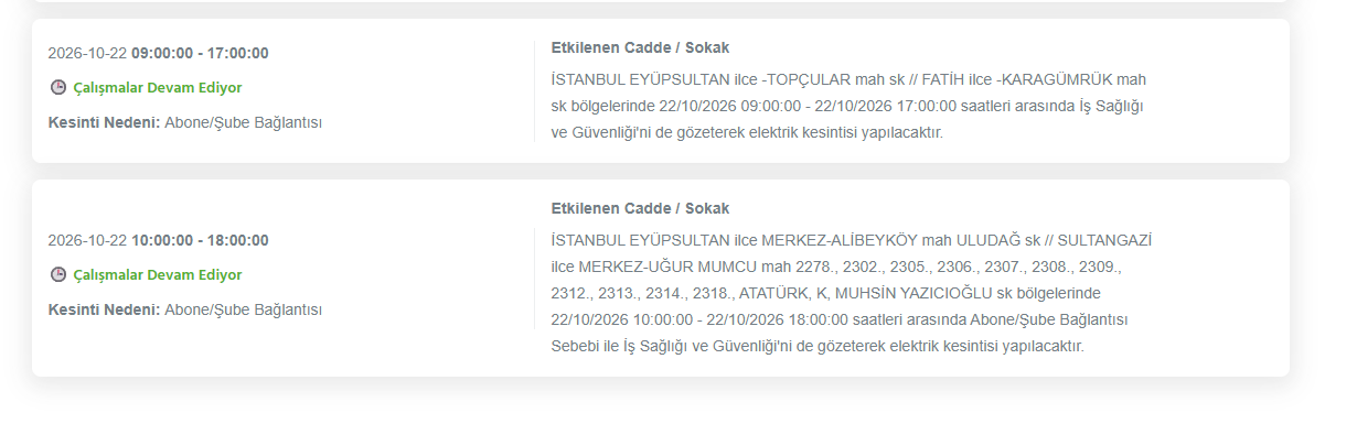 İstanbul elektrik kesintisi 23-24 Ekim! BEDAŞ elektrik kesintisi programı