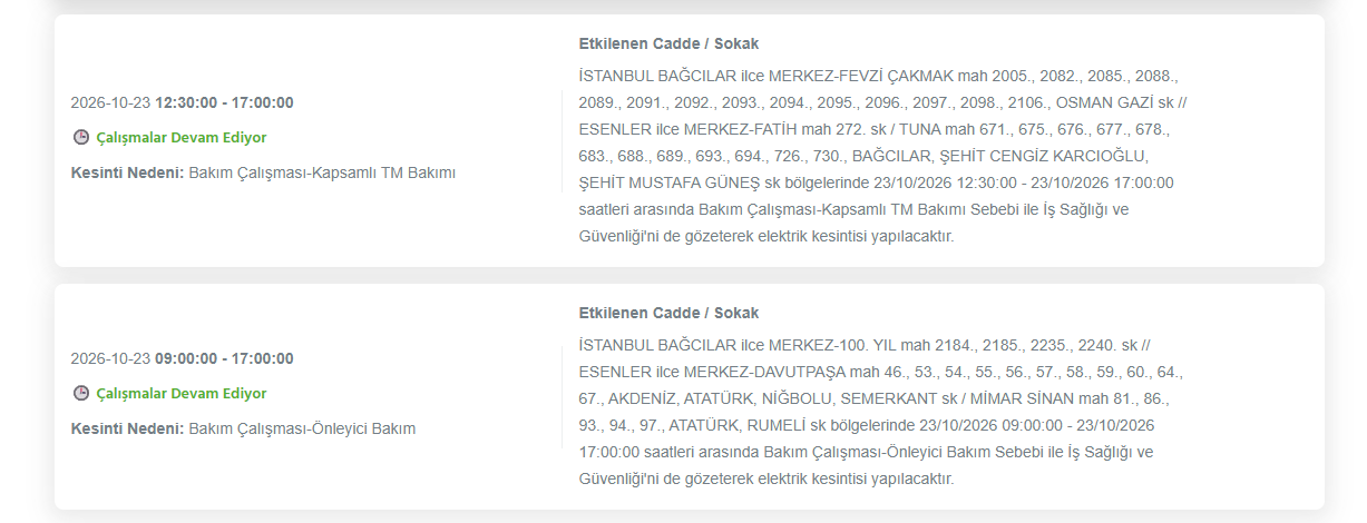 İstanbul elektrik kesintisi 23-24 Ekim! BEDAŞ elektrik kesintisi programı