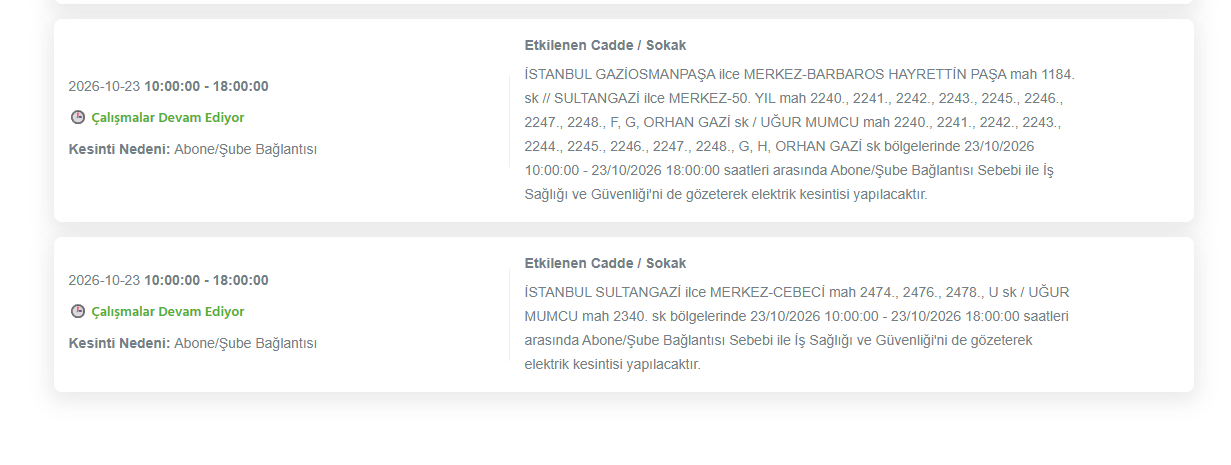 İstanbul elektrik kesintisi 23-24 Ekim! BEDAŞ elektrik kesintisi programı