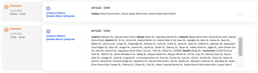 İzmir elektrik kesintisi 24, 25, 26 Ekim GDZ Elektrik (Bergama, Bayındır, Bornova, Karabağlar, Ödemiş, Seferihisar, Urla)