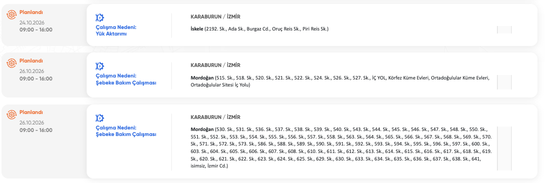 İzmir elektrik kesintisi 24, 25, 26 Ekim GDZ Elektrik (Bergama, Bayındır, Bornova, Karabağlar, Ödemiş, Seferihisar, Urla)