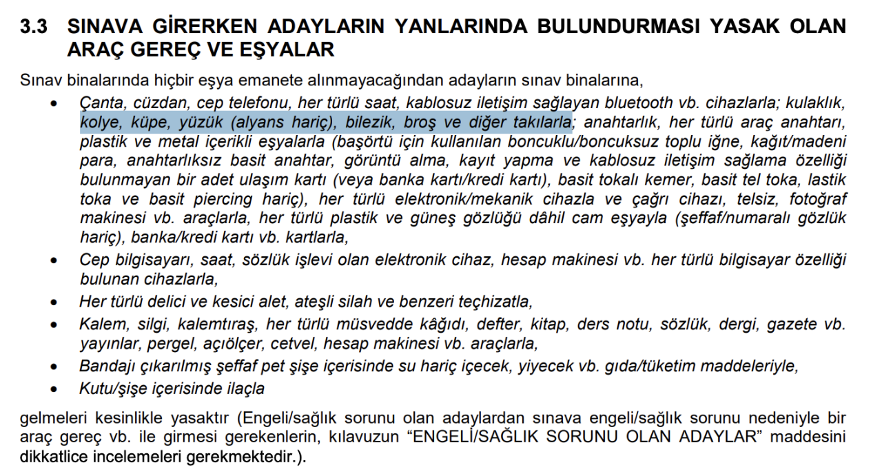 KPSSye oje ile girilir mi? Kolye, küpe, yüzük, piercing, saat, takı, gözlük yasak mı?