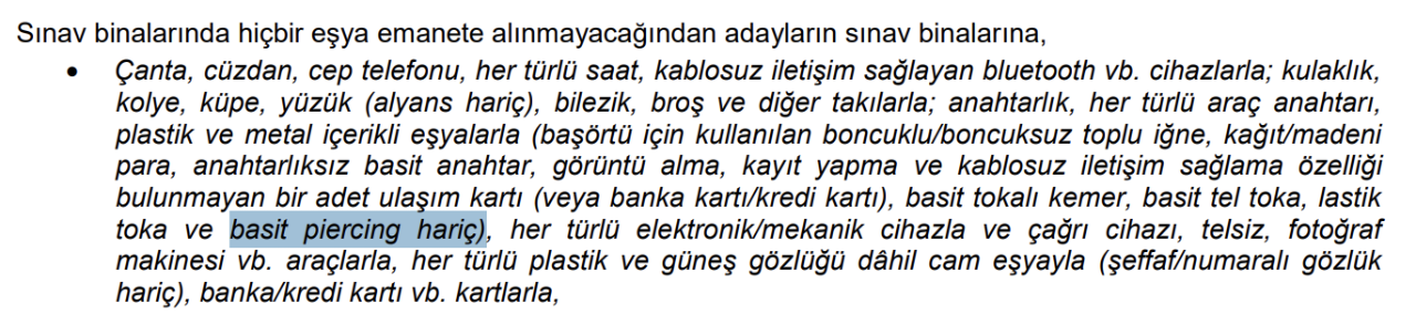 KPSSye oje ile girilir mi? Kolye, küpe, yüzük, piercing, saat, takı, gözlük yasak mı?