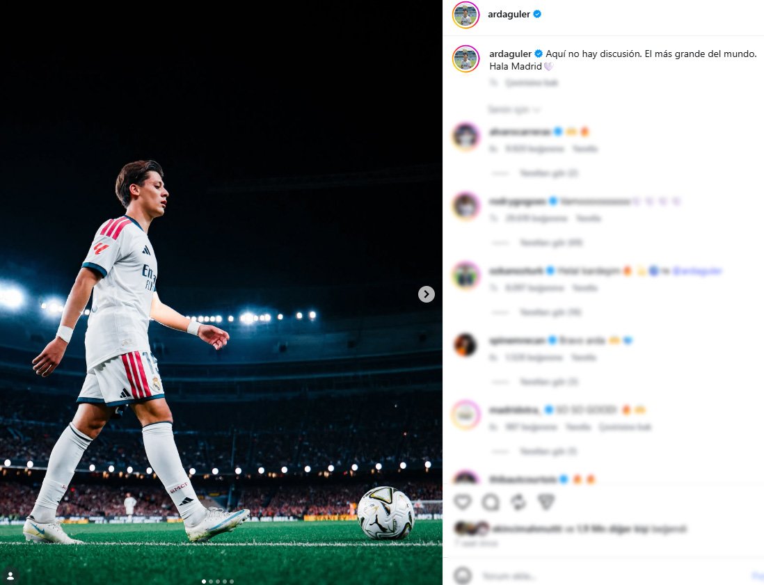 Arda Güler'in Instagram paylaşımı
