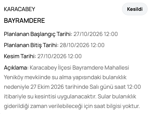 Bursa su kesintisi 28 Ekim BUSKİ planlı kesinti (Karacabey, Orhangazi, Nilüfer)