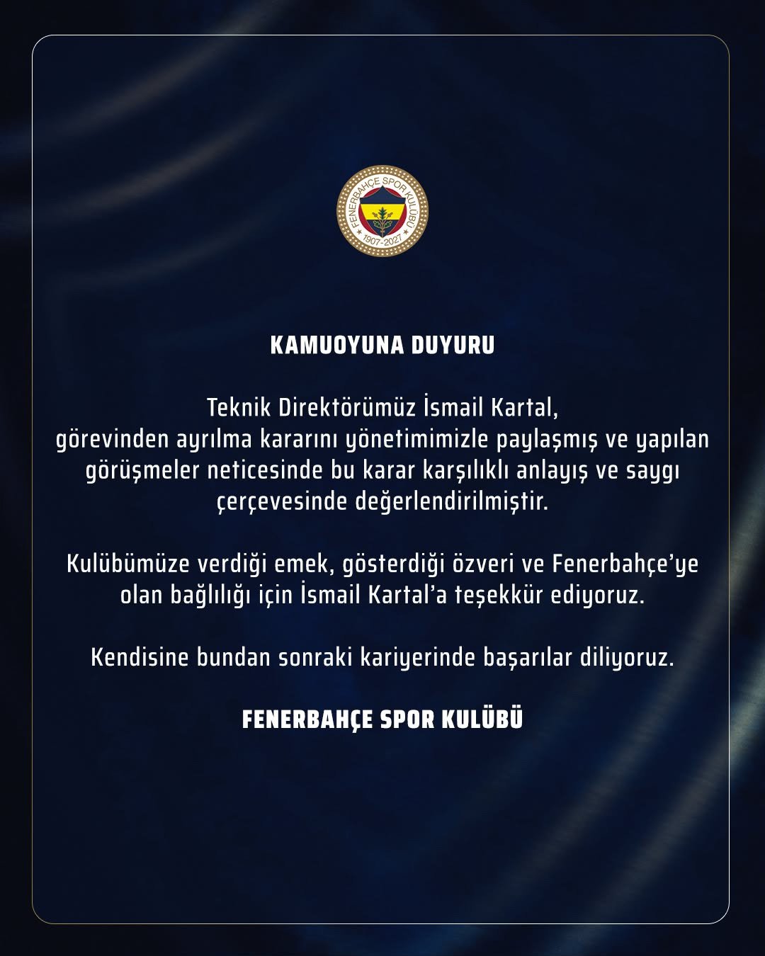İstifasını sundu! Fenerbahçe'de İsmail Kartal dönemi sona erdi