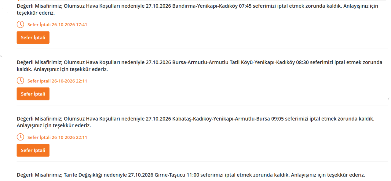 Vapur seferleri iptal mi? 27 Ekim Şehir Hatları, İDO, BUDO iptal olan seferler