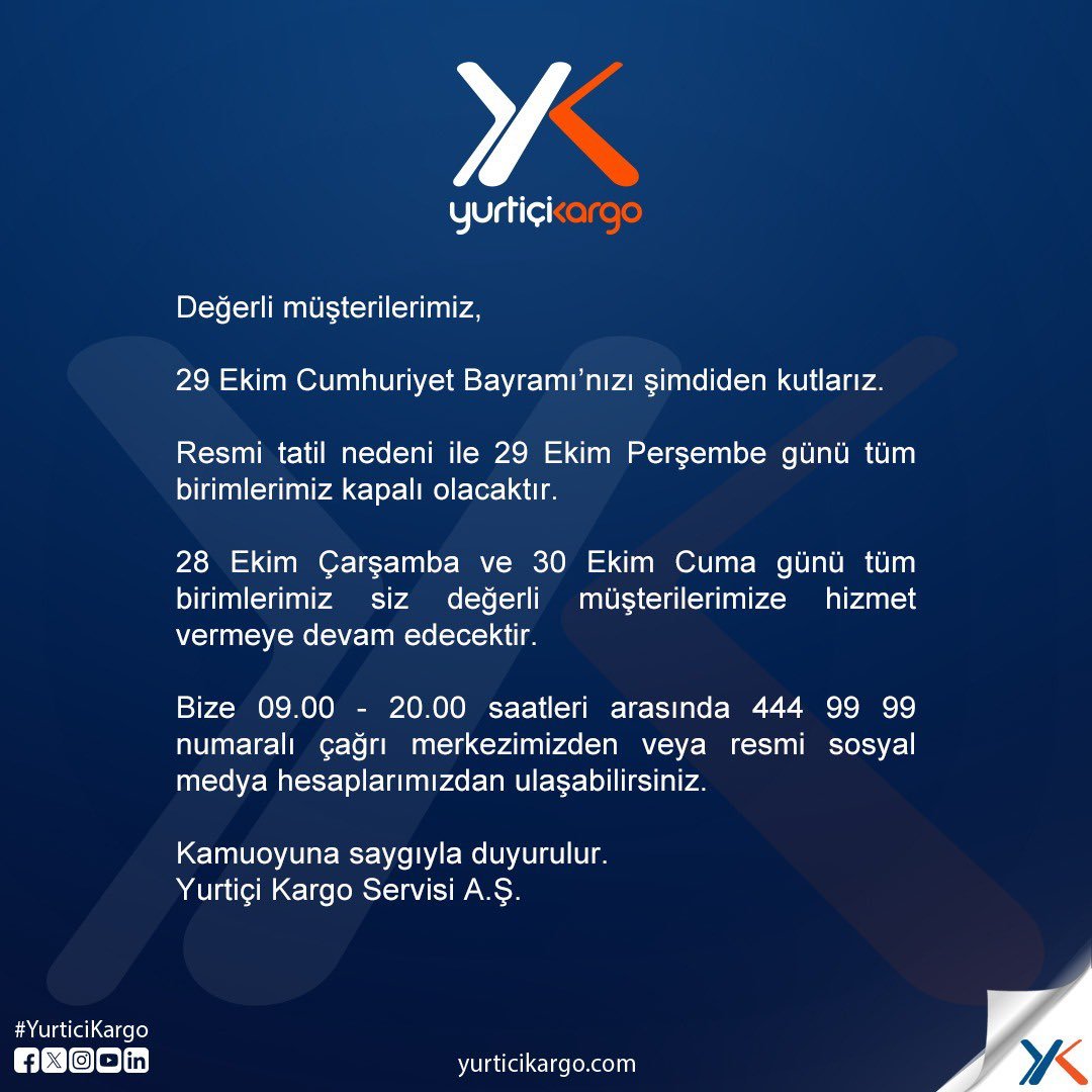 Yarın kargolar açık mı, çalışıyor mu? 29 Ekim kargoların çalışma durumu