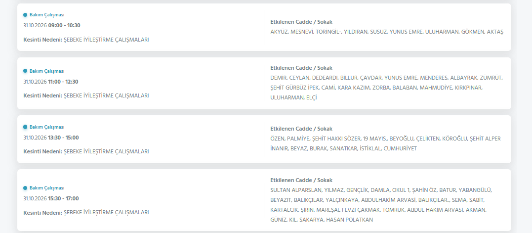 Ankara elektrik kesintisi 30-31 Ekim Başkent EDAŞ (Gölbaşı, Keçiören, Mamak, Etimesgut...)