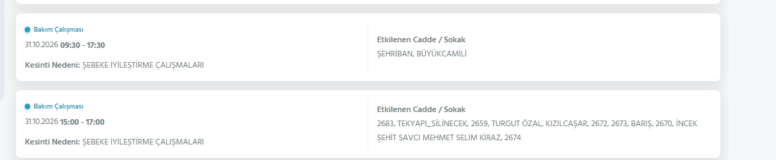 Ankara elektrik kesintisi 30-31 Ekim Başkent EDAŞ (Gölbaşı, Keçiören, Mamak, Etimesgut...)