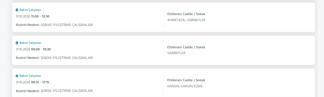 Ankara elektrik kesintisi 30-31 Ekim Başkent EDAŞ (Gölbaşı, Keçiören, Mamak, Etimesgut...)
