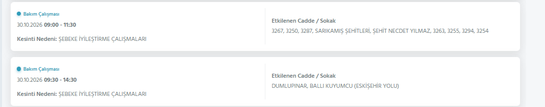 Ankara elektrik kesintisi 30-31 Ekim Başkent EDAŞ (Gölbaşı, Keçiören, Mamak, Etimesgut...)
