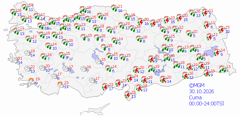 30 Ekim 2026 MGM hava durumu tahmin haritası