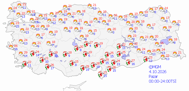 4 Ekim 2026 MGM hava durumu tahmin haritası