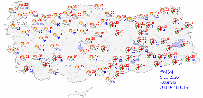 5 Ekim 2026 MGM hava durumu tahmin haritası