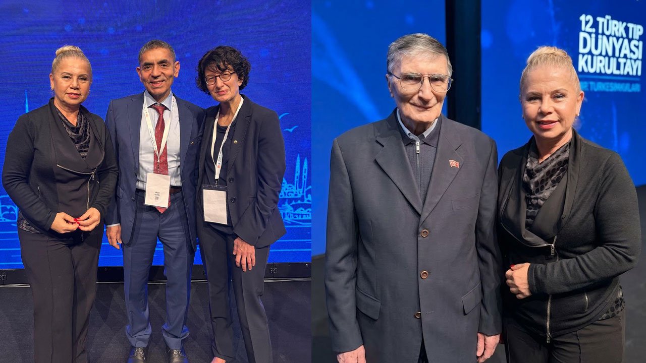 Prof. Dr. Uğur Şahin-Dr. Özlem Türeci ve Prof. Dr. Aziz Sancar  12. Türk Tıp Kurultayı’nı takip eden editörümüz Ziynet Kocabıyık’la