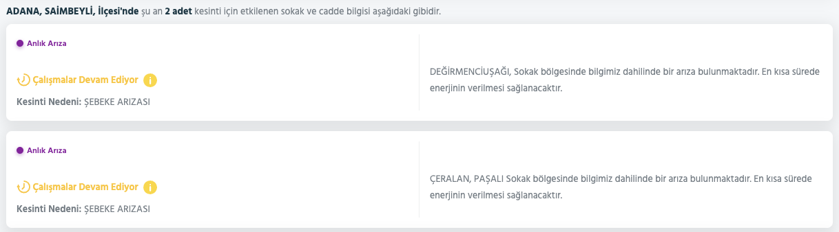 Adana elektrik kesintisi 30-31 Ekim (Seyhan, Yüreğir, Sarıçam, Çukurova, Ceyhan, Karataş, Karaisalı, Kozan)