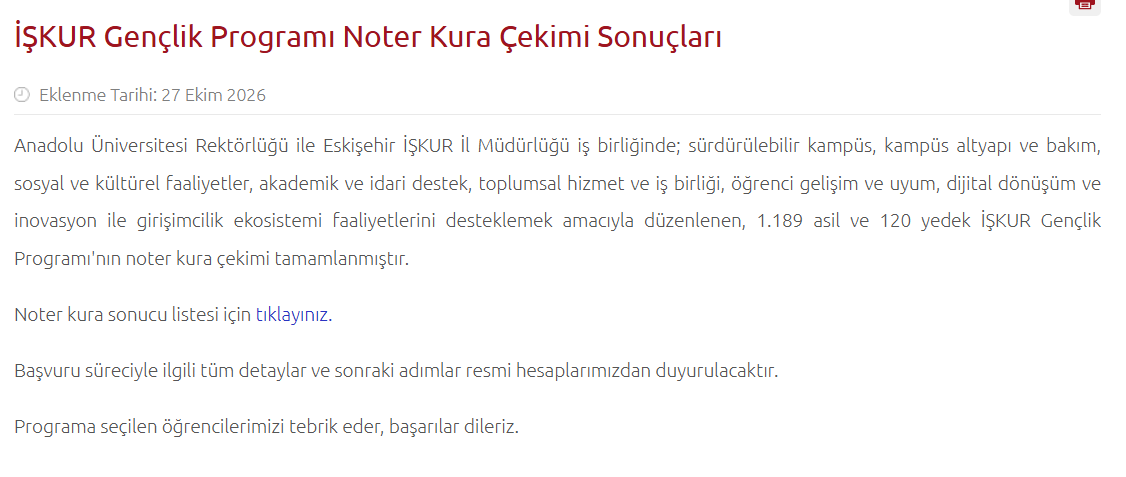 İŞKUR Gençlik Programı kura sonuçları 2026-2027: Üniversitelerin asil ve yedek listeleri açıklandı mı?
