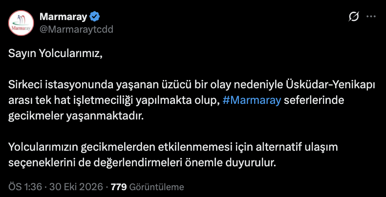 Marmaray çalışıyor mu, seferler durdu mu? 30 Ekim Sirkeci istasyonunda yaşanan olaya dair açıklama geldi!