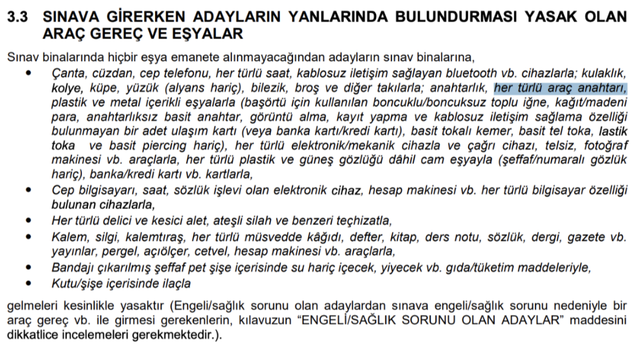 Araba anahtarı ile KPSS sınavına girilir mi? Ehliyetle KPSSye girilir mi?