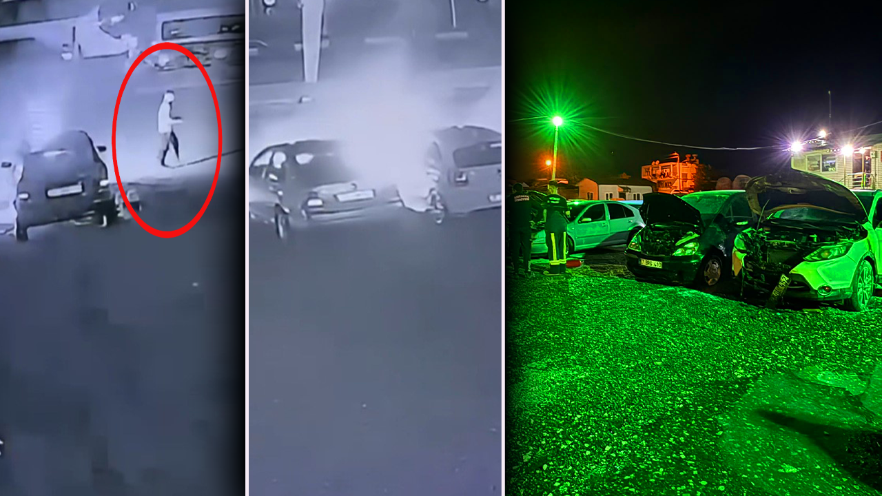 Benzin bidonuyla kundaklama anı kamerada