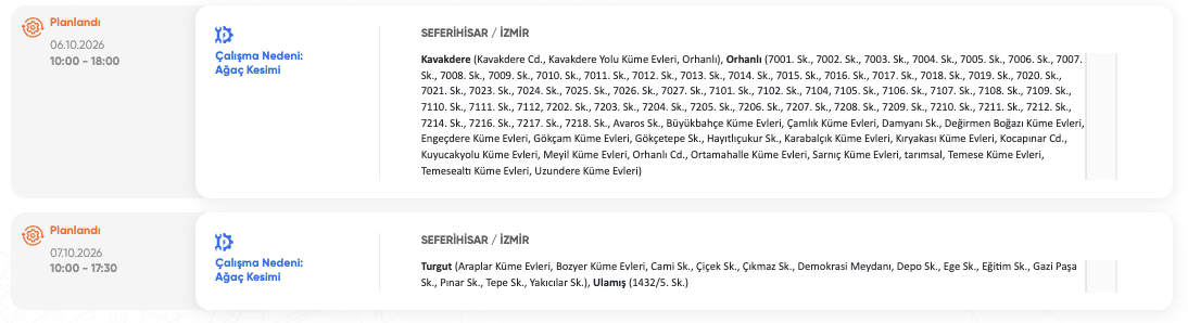 İzmir elektrik kesintisi 5-6-7 Ekim GDZ Elektrik (Bornova, Buca, Ödemiş, Bayraklı, Bayındır, Tire, Kiraz, Bergama, Urla, Çeşme, Aliağa, Kınık, Karaburun, Menderes)