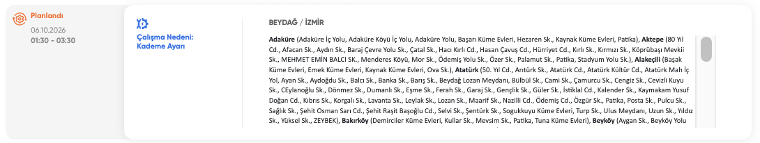 İzmir elektrik kesintisi 5-6-7 Ekim GDZ Elektrik (Bornova, Buca, Ödemiş, Bayraklı, Bayındır, Tire, Kiraz, Bergama, Urla, Çeşme, Aliağa, Kınık, Karaburun, Menderes)