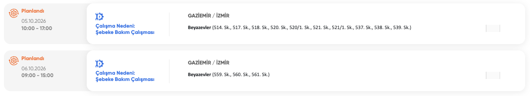 İzmir elektrik kesintisi 5-6-7 Ekim GDZ Elektrik (Bornova, Buca, Ödemiş, Bayraklı, Bayındır, Tire, Kiraz, Bergama, Urla, Çeşme, Aliağa, Kınık, Karaburun, Menderes)