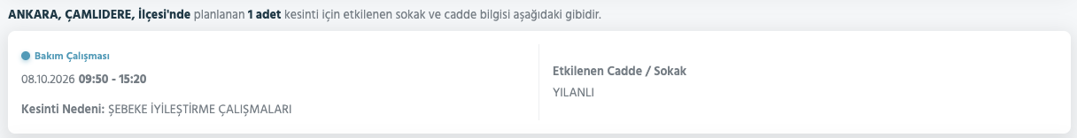 Ankara elektrik kesintisi 7,8,9 Ekim (Gölbaşı, Etimesgut, Mamak, Çubuk, Yenimahalle, Çankaya)
