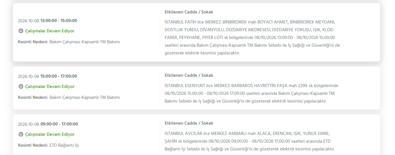 İstanbul elektrik kesintisi 8-9-10 Ekim! BEDAŞ, AYEDAŞ planlı elektrik kesintisi programı