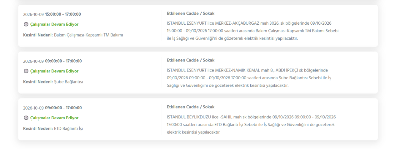 İstanbul elektrik kesintisi 8-9-10 Ekim! BEDAŞ, AYEDAŞ planlı elektrik kesintisi programı