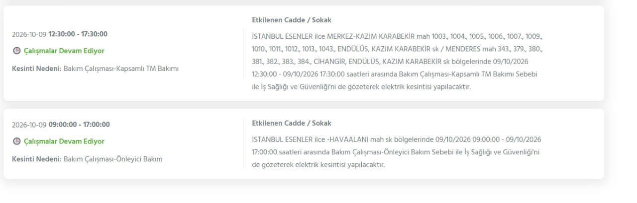 İstanbul elektrik kesintisi 8-9-10 Ekim! BEDAŞ, AYEDAŞ planlı elektrik kesintisi programı