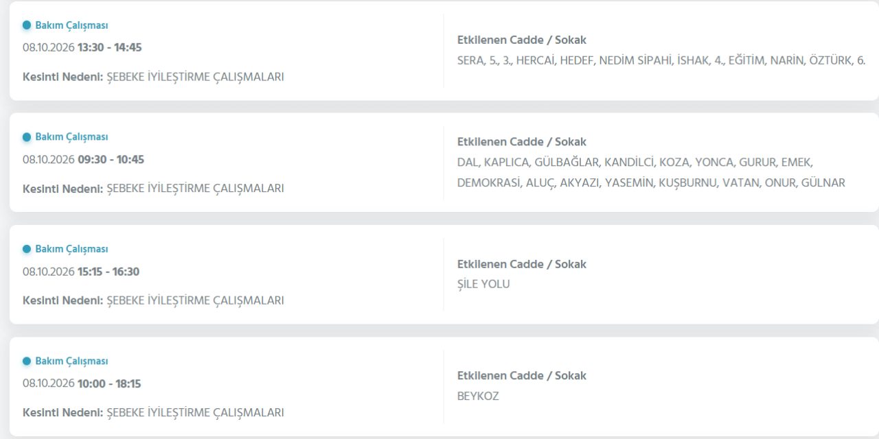 İstanbul elektrik kesintisi 8-9-10 Ekim! BEDAŞ, AYEDAŞ planlı elektrik kesintisi programı