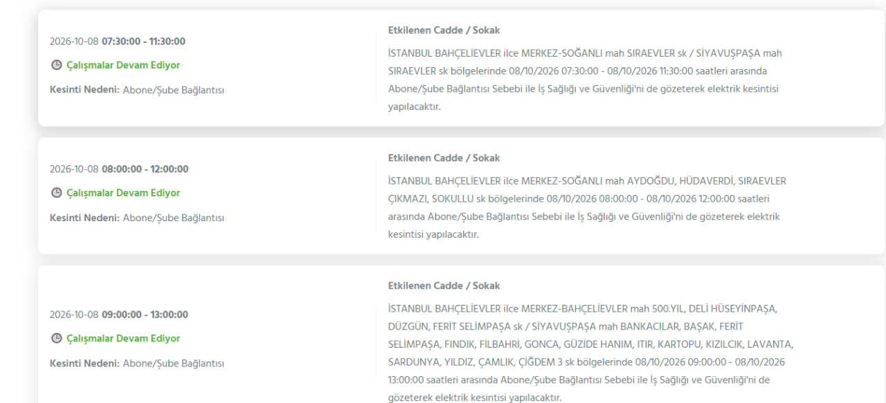 İstanbul elektrik kesintisi 8-9-10 Ekim! BEDAŞ, AYEDAŞ planlı elektrik kesintisi programı
