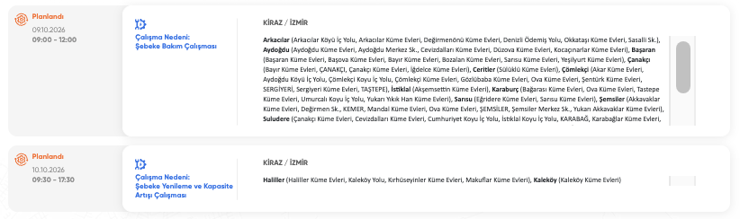 İzmir elektrik kesintisi 8, 9, 10 Ekim GDZ Elektrik (Buca, Tire, Bayındır, Ödemiş, Bornova, Kemalpaşa, Konak, Çeşme, Menderes, Urla, Karabağlar, Seferihisar) planlı kesinti