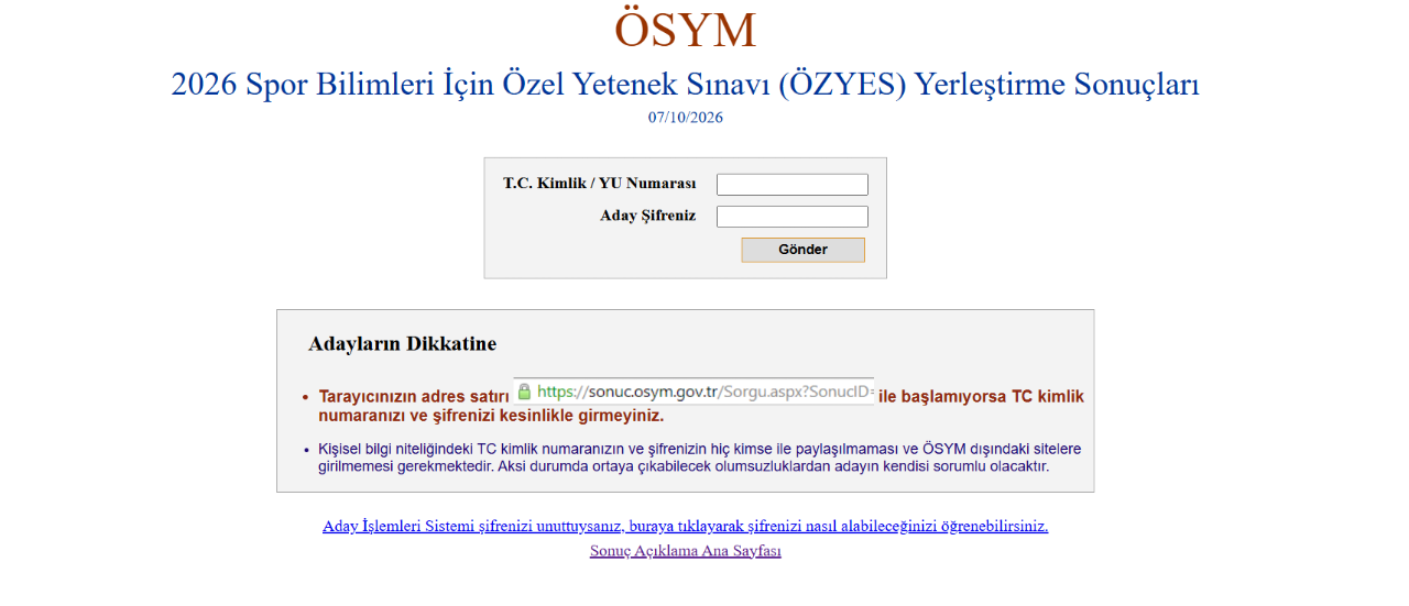 ÖZYES (BESYO) tercih sonuçları açıklandı! ÖSYM ÖZYES yerleştirme sonucu sorgulama ekranı