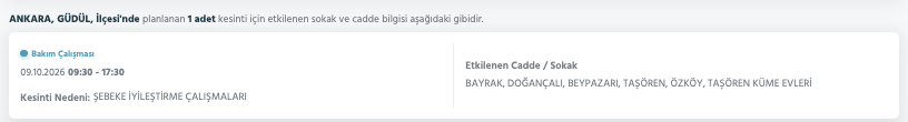 Ankara elektrik kesintisi 10-11 Ekim (Mamak, Gölbaşı, Ayaş, Çubuk, Çankaya, Sincan, Akyurt, Etimesgut, Pursaklar, Bala, Kahramankazan, Nallıhan, Altındağ, Polatlı, Kalecik, Elmadağ, Haymana) planlı kesinti