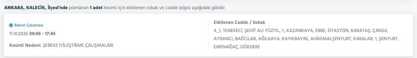 Ankara elektrik kesintisi 10-11 Ekim (Mamak, Gölbaşı, Ayaş, Çubuk, Çankaya, Sincan, Akyurt, Etimesgut, Pursaklar, Bala, Kahramankazan, Nallıhan, Altındağ, Polatlı, Kalecik, Elmadağ, Haymana) planlı kesinti