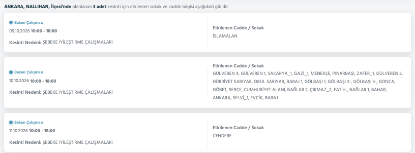 Ankara elektrik kesintisi 10-11 Ekim (Mamak, Gölbaşı, Ayaş, Çubuk, Çankaya, Sincan, Akyurt, Etimesgut, Pursaklar, Bala, Kahramankazan, Nallıhan, Altındağ, Polatlı, Kalecik, Elmadağ, Haymana) planlı kesinti