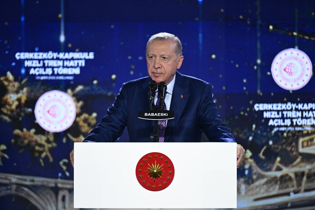 Cumhurbaşkanı Erdoğan, Çerkezköy-Kapıkule Hızlı Tren Hattı açılış töreninde konuşuyor
