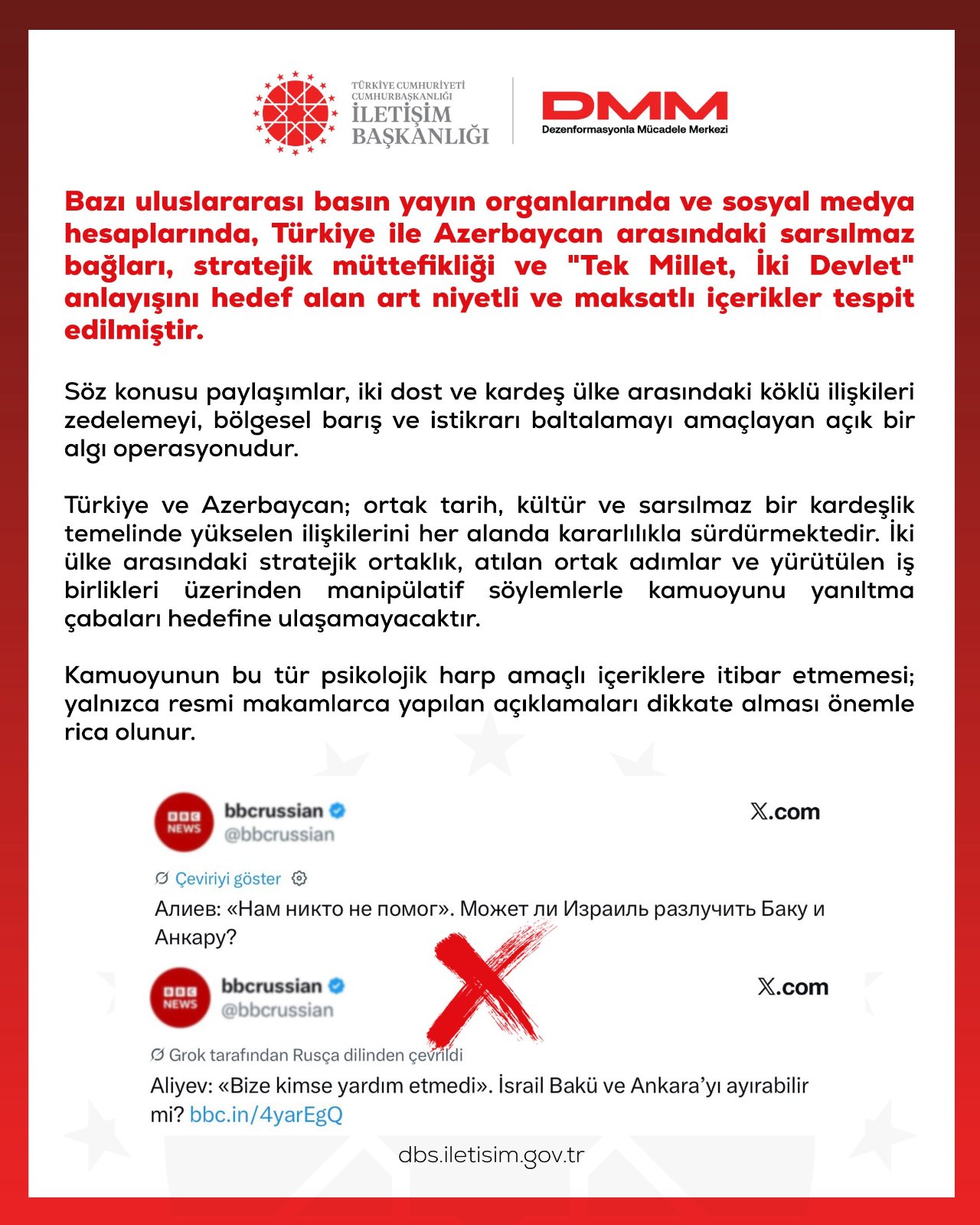 Türkiye-Azerbaycan ilişkilerine yönelik paylaşımlara DMM'den tepki