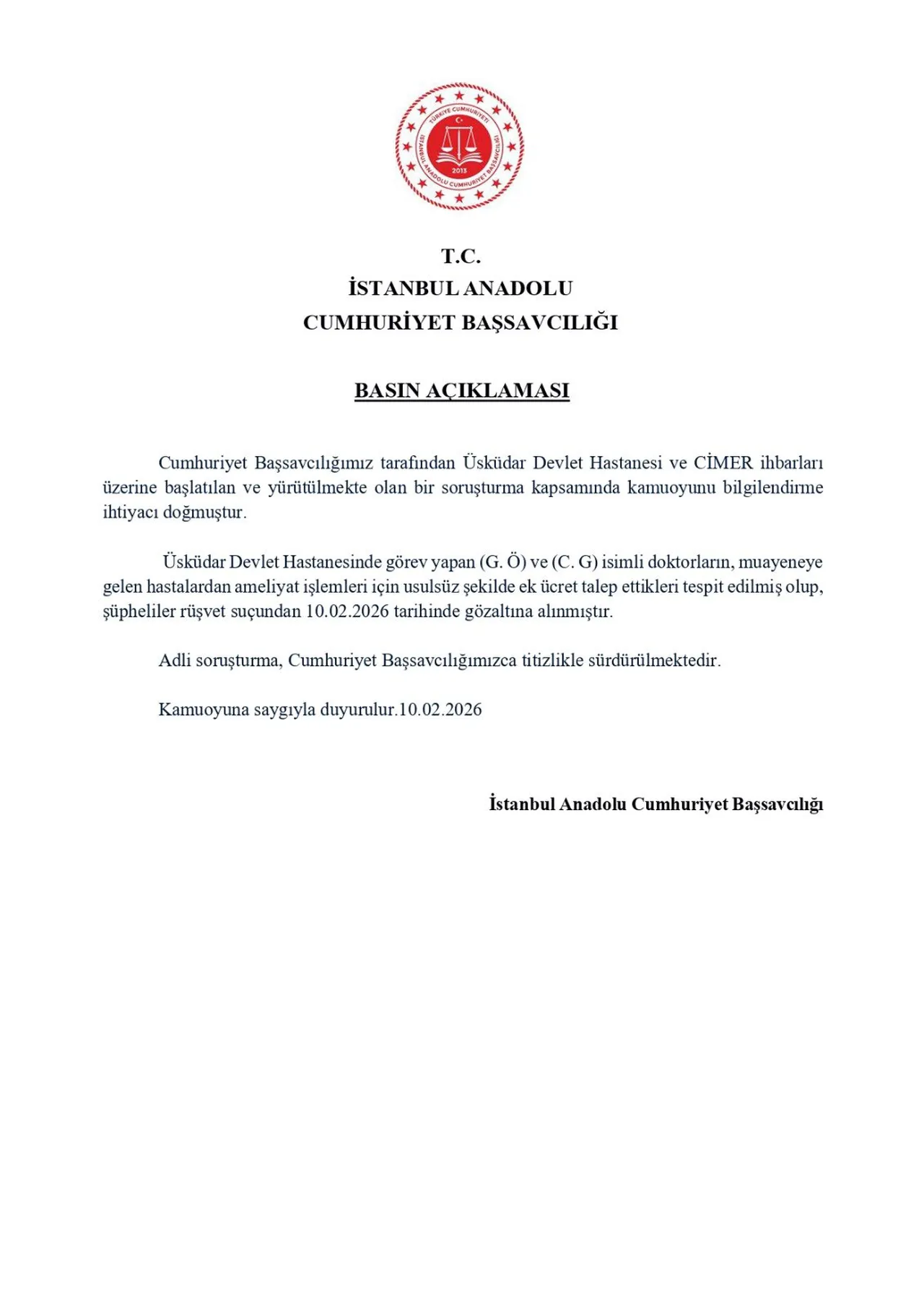 Üsküdar Devlet Hastanesi’nde rüşvet skandalı! 2 doktor gözaltında