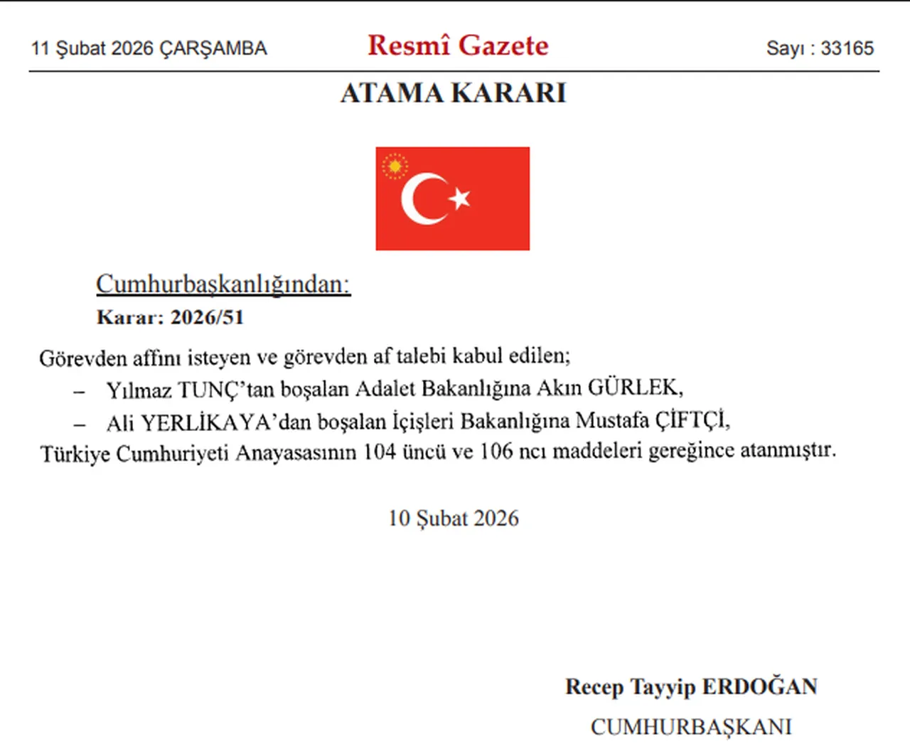 Kabine'de görev değişimi! Adalet Bakanı Akın Gürlek ve İçişleri Bakanı Mustafa Çiftçi oldu