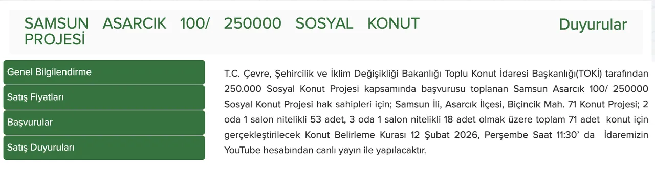 Samsun TOKİ kura sonuçları ne zaman belli olacak? 250 bin Sosyal Konut Projesi Samsun Asarcık kura çekimi canlı yayınlanacak!