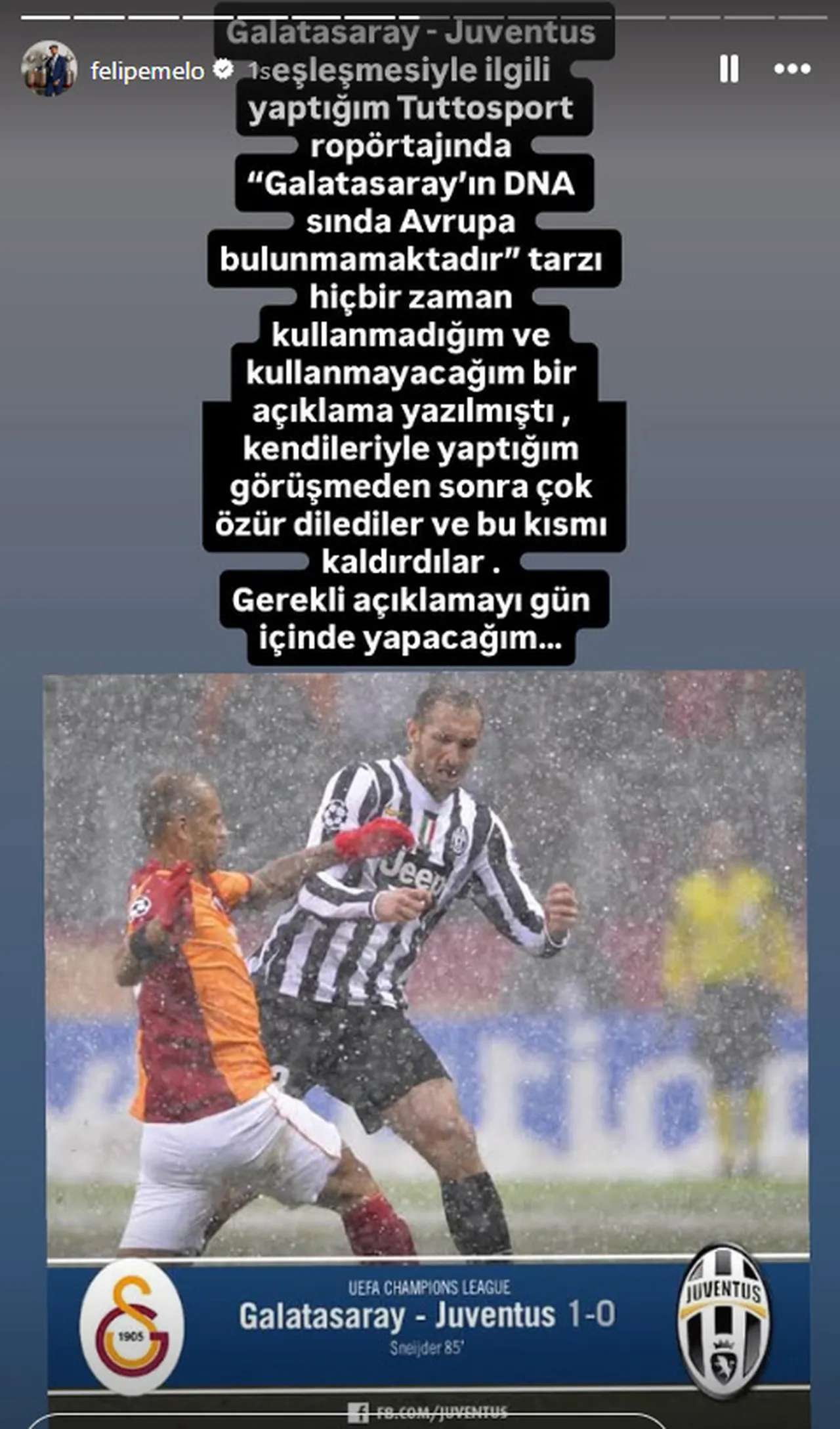 Felipe Melo'nun Instagram paylaşımı