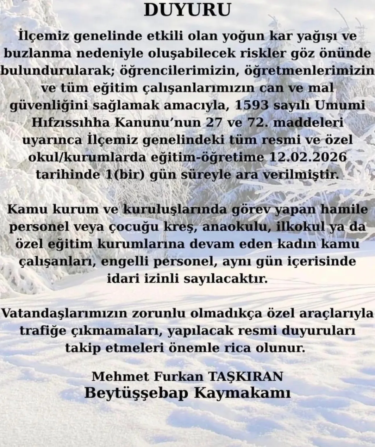 Şırnakta okullar tatil mi 12 Şubat? Bir ilçede eğitime ara verildi