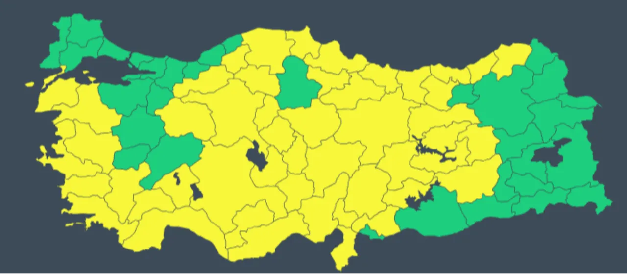 Türkiye haritası sarıya döndü! Meteoroloji’den 49 il için uyarı